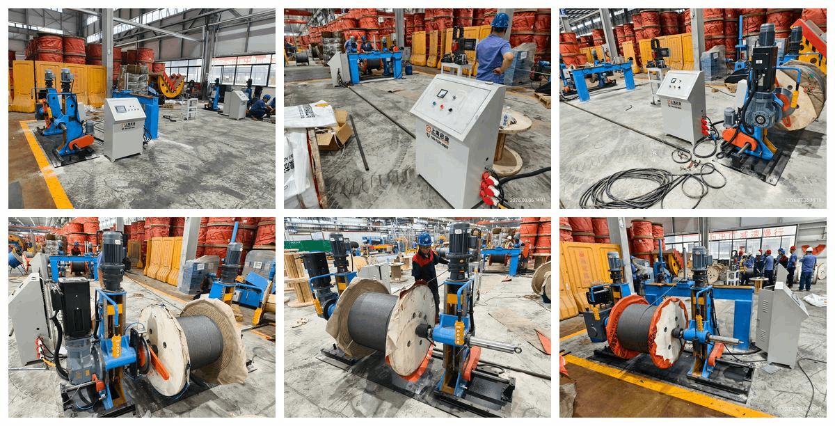 Automatic steel wire rope rewinding machine on site commissioning
